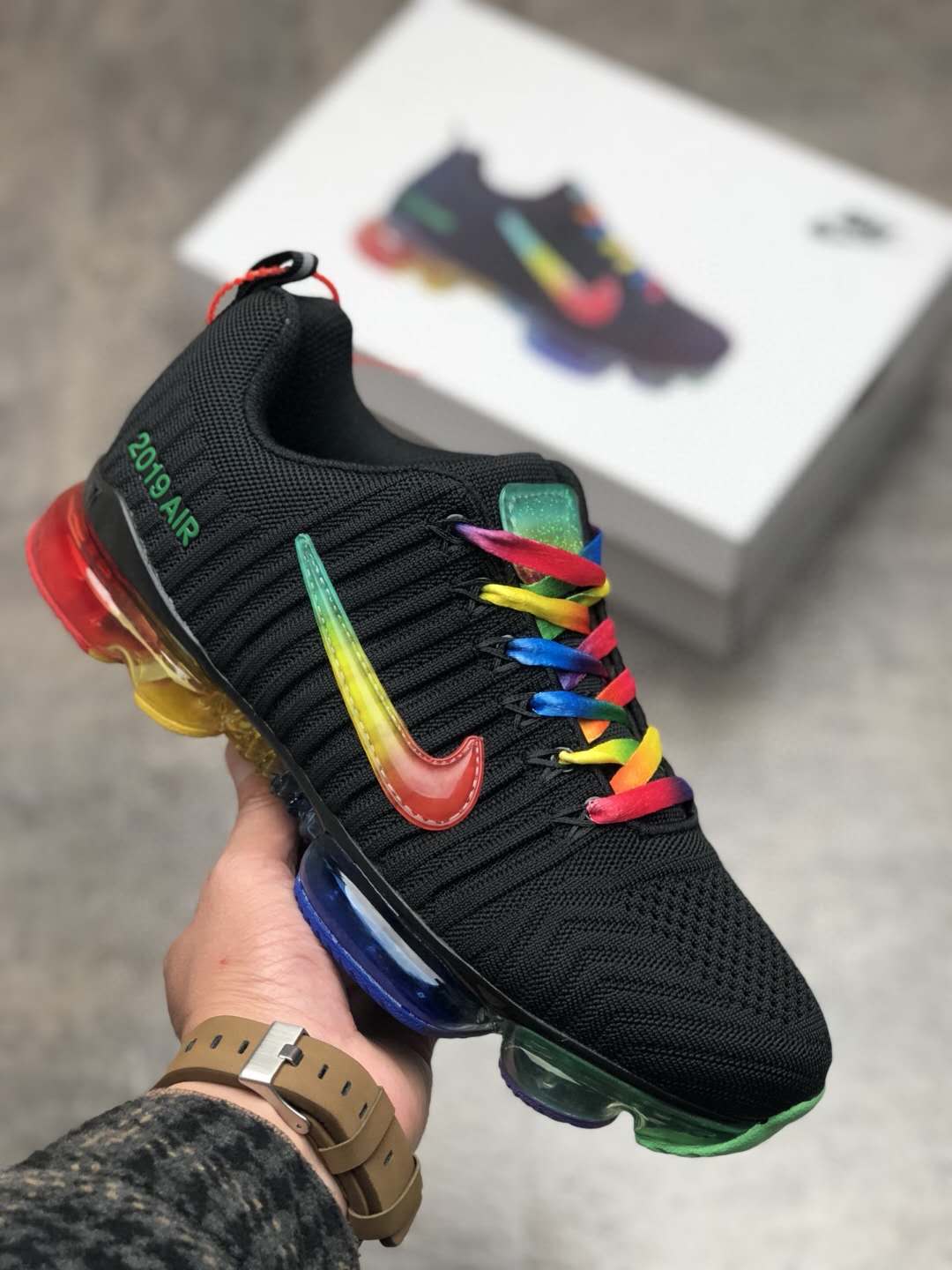 Men 2019 Nike Air Max Ferrari 1 Black Rainbow Colorful Shoes